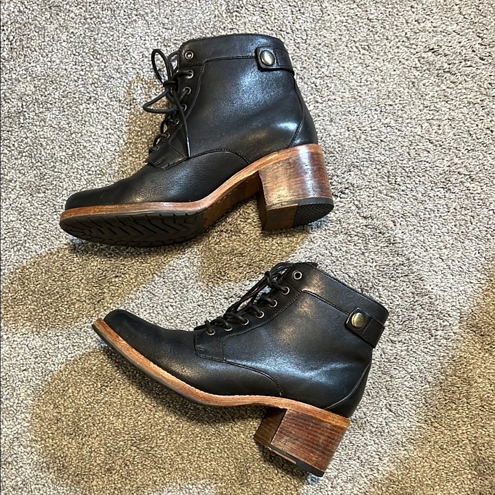 Black and Brown Lace Up Boots with Stacked Heel by Clarks